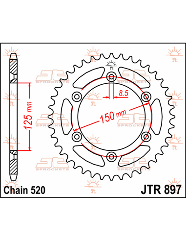 Couronne JTR897.53 53 dents 520 PITCH BLACK C49 HIGH CARBON STEEL