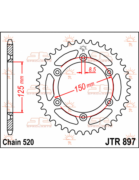 Couronne JTR897.53 53 dents 520 PITCH BLACK C49 HIGH CARBON STEEL
