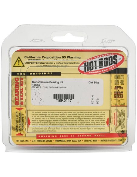 Kit de rodamientos caja de cambios HOT RODS - Honda CRF 450 R / RX TBK0117