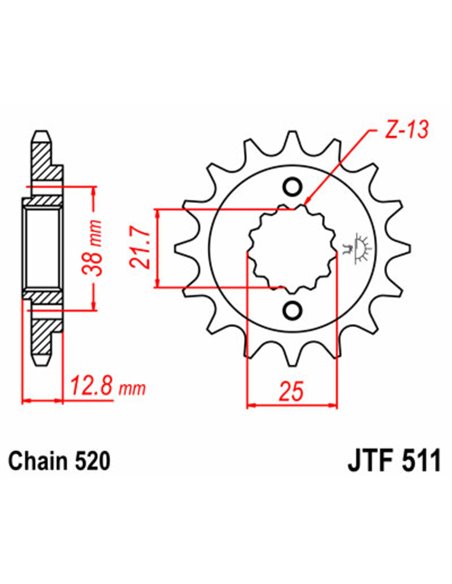 Piñón JT SPROCKETS acero estándar 511 - Paso 520 JTF511.15