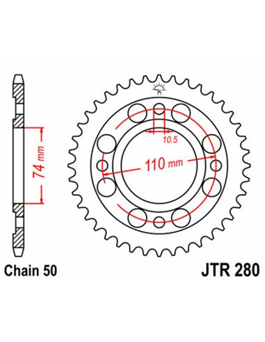 Corona JT SPROCKETS acero estándar 280 - Paso 530 JTR280.33