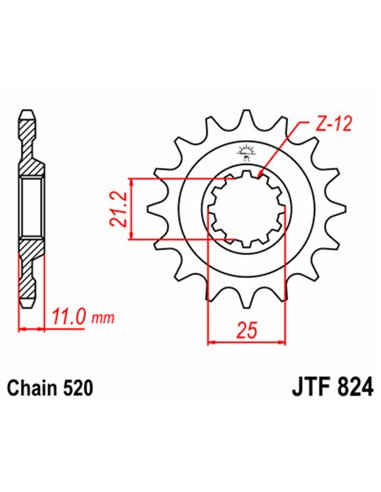Piñón JT SPROCKETS acero estándar 824 - Paso 520 JTF824.12