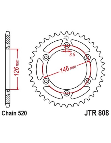 Corona JT 808 de acero con 48 dientes paso 520 autolimpiable JTR808.48SC