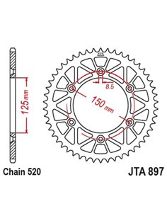 Corona JT SPROCKETS Racelite aluminio negro 897 - 520 JTA897.52BLK