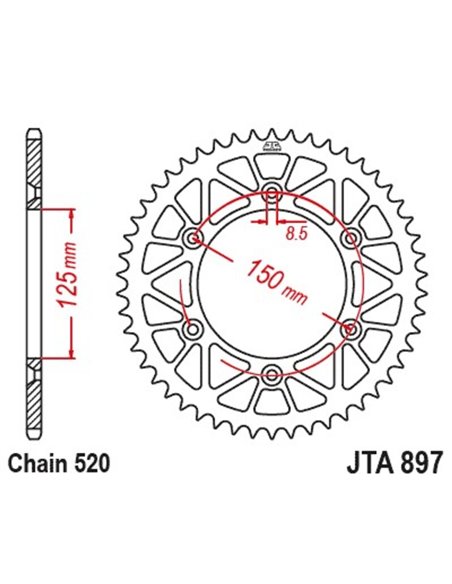 Corona JT SPROCKETS Racelite aluminio negro 897 - 520 JTA897.52BLK