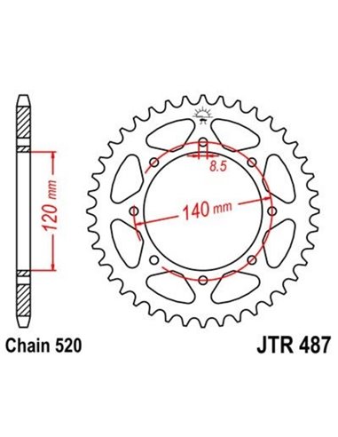 Corona JT 487 de zinc negro con 43 dientes JTR487.43ZBK