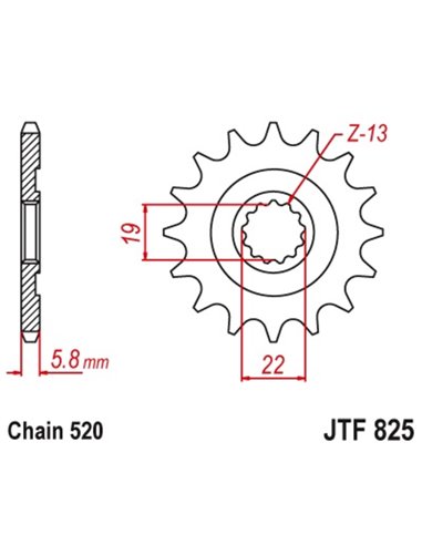 Piñón JT SPROCKETS acero autolimpiable 825 - Paso 520 JTF825.13