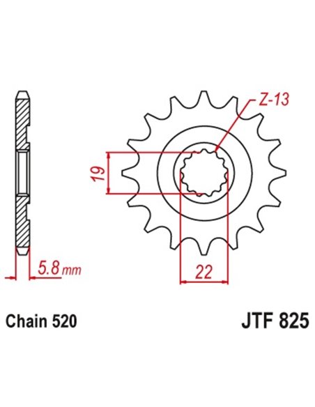 Piñón JT SPROCKETS acero autolimpiable 825 - Paso 520 JTF825.13