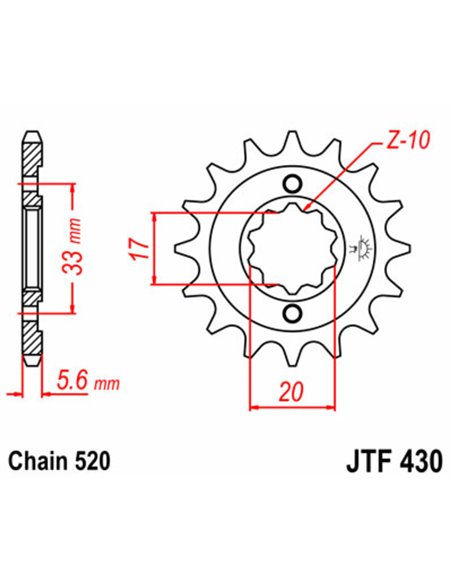 Piñón JT SPROCKETS acero estándar 430 - Paso 520 JTF430.15