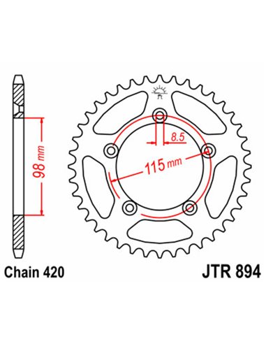 Corona JT SPROCKETS acero estándar 894 - Paso 420 JTR894.46