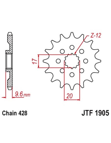 Piñon JT 428 de acero con 13 dientes KTM SX85 JTF1905.13