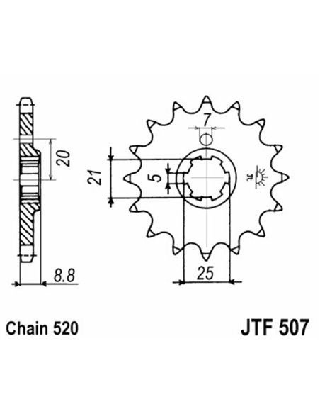Piñón JT SPROCKETS acero estándar 507 - Paso 520 JTF507.14
