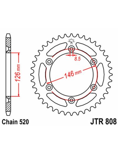 Corona JT SPROCKETS acero estándar 808 - Paso 520 JTR808.44