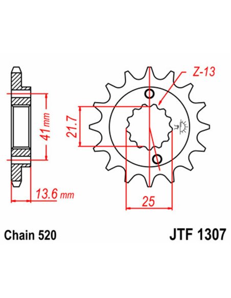Piñón JT SPROCKETS acero estándar 1307 - Paso 520 JTF1307.15