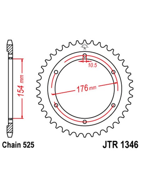 Corona JT SPROCKETS acero estándar 1346 - Paso 525 JTR1346.43