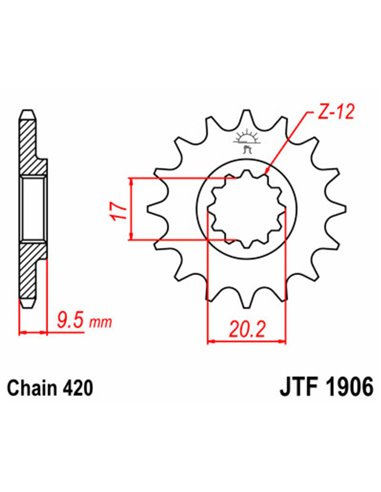 Piñón JT SPROCKETS acero estándar 1906 - Paso 420 JTF1906.14