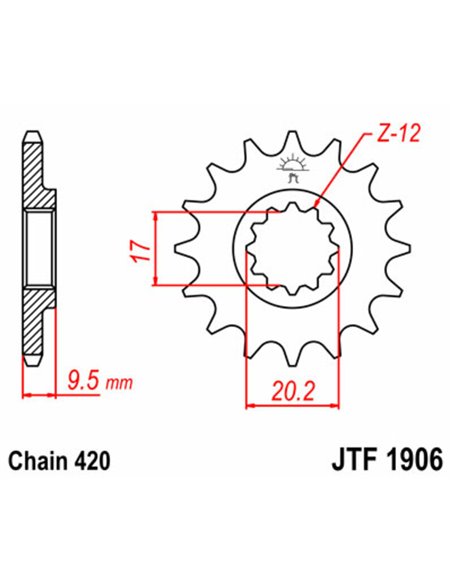 Piñón JT SPROCKETS acero estándar 1906 - Paso 420 JTF1906.14
