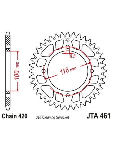 Corona JT Aluminio negro JT 461 con 51 dientes JTA461.51BLK