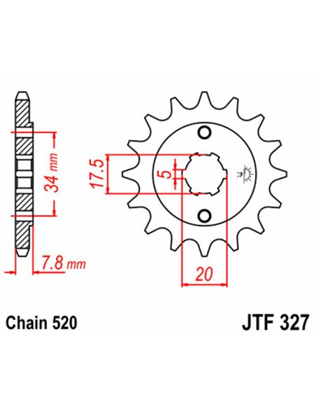 Piñón JT SPROCKETS acero estándar 327 - Paso 520 JTF327.14
