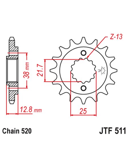 Piñón con goma anti-ruido JT SPROCKETS acero 511 - 520 JTF511.15RB
