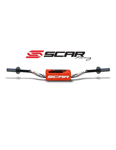 Manillar SCAR O² Color 85SX/TC85 Ø28,6mm - Blanco / Protector naranja S9151WH-OR