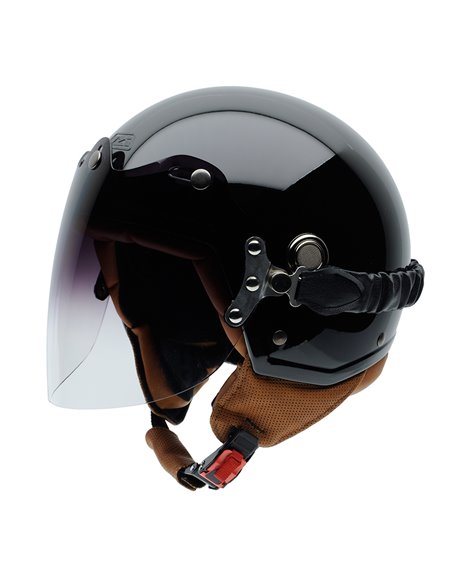 Open Face Motorcycle Jet Helmet Custom Cafe Racer NZI Tonup Solid Black (57 - M (Shell 2)