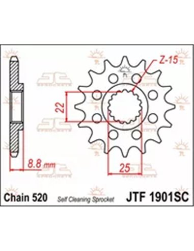 Front drive sprocket JTF1901.15SC SELF CLEANING 15 teeth 520 PITCH NATURAL CHROMOLY STEEL ALLOY