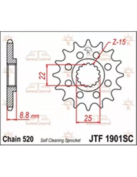 Pinyó d'atac JTF1901.15SC SELF CLEANING 15 dents 520 PITCH NATURAL chromoly STEEL ALLOY
