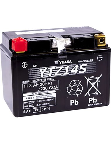 Batería AGM de alto rendimiento sin mantenimiento YUASA YTZ14S(WC)