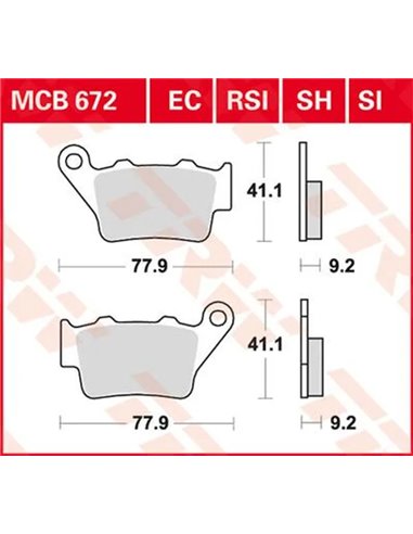 Pastillas de Freno Traseras Sinterizadas Serie SH TRW MCB672SH