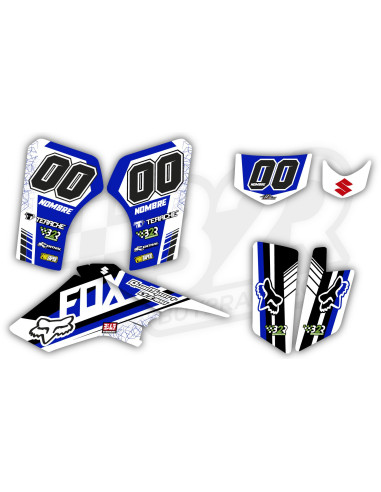 Kit adhesivos Suzuki LTZ 400 Fox azul y blanco numero y nombre personalizable