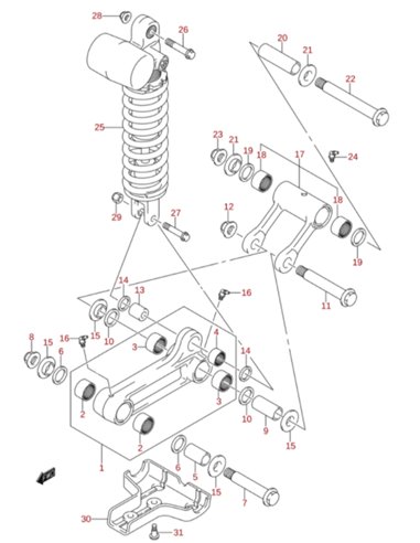 Barra suspensión trasera original LTZ 400 (n17)