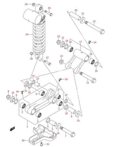 Tornillo suspensión trasera original Suzuki LTZ 400 (n11)