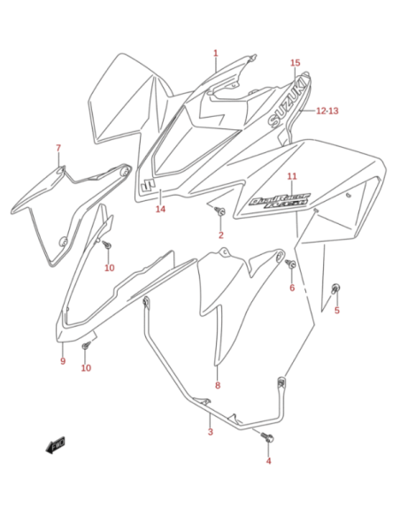 Tapa lateral DERECHA BLANCA parachoques original Suzuki LTR 450 (n7)