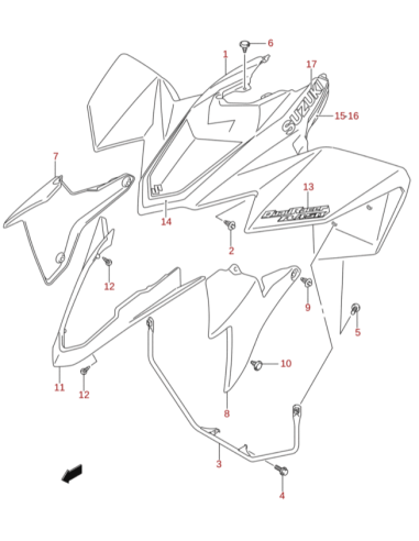 Calca lateral derecha AMARILLA original Suzuki LTR 450 (n15)
