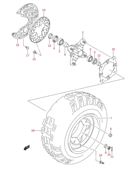 Tuerca rueda delantera original LTZ 400 (n10)