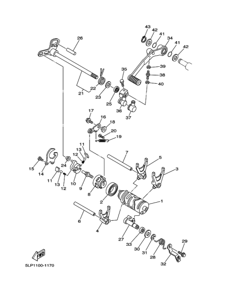 Gancho muelle palanca pletina tope leva cambio original Yamaha YFM 660 RAPTOR (n20) y YFM 700 RAPTOR (n6)