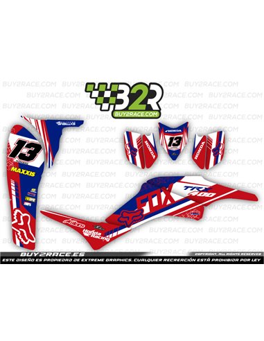 Kit adhesivos personalizablerecubrimiento completo Honda TRX400 Fox azul y rojo