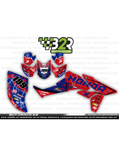 Kit adhesivos personalizable recubrimiento completo Honda TRX450 rojo y azul