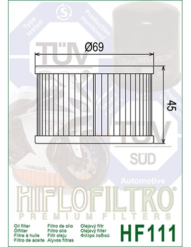 Filtro aceite HIFLO HF111 HONDA ATV TRX 400 500 650 680