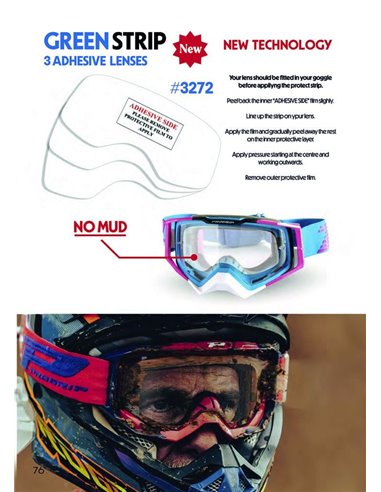 Pack de 3 Green Strip anti barro y anti scratch 3272 para gafas PROGRIP