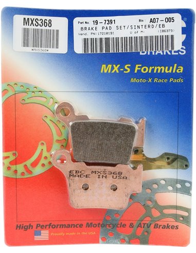 Pastilhas de freio de corrida sinterizadas EBC MXS368 de metal