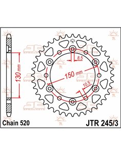 Corona JTR245/3.45 45 dientes 520 PITCH NATURAL C49 HIGH CARBON STEEL