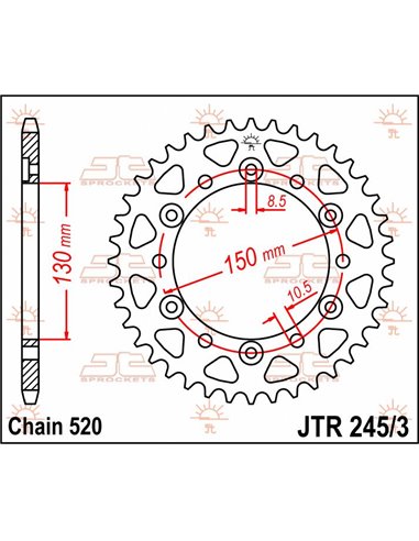 Cremalheira JTR245 / 3.45 45 dentes 520 PITCH NATURAL C49 AÇO ALTO CARBONO
