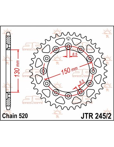Corona JTR245/2.44 44 dientes 520 PITCH NATURAL C49 HIGH CARBON STEEL