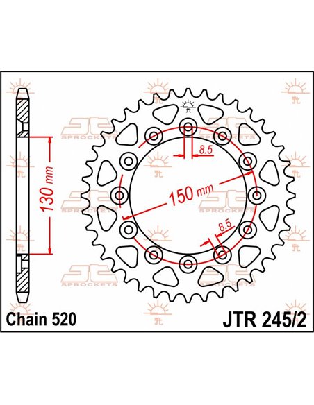 Cremalheira JTR245 / 2,44 44 dentes 520 PITCH NATURAL C49 AÇO ALTO CARBONO