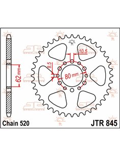 Couronne JTR845.45 45 dents 520 PITCH NATURAL C49 HIGH CARBON STEEL