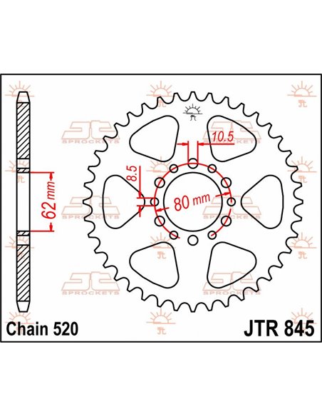 Rear sprocket JTR845.45 45 teeth 520 PITCH NATURAL C49 HIGH CARBON STEEL