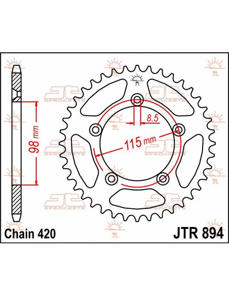 Rear sprocket JTR894.48 48 teeth 420 PITCH NATURAL C49 HIGH CARBON STEEL