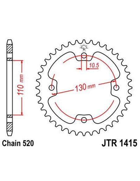 Cremalheira JTR1415.36 36 dentes 520 PITCH NATURAL C49 AÇO ALTO CARBONO